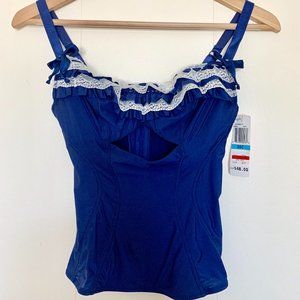 Navy & White Ruffle Bustier by Jezebel NWT